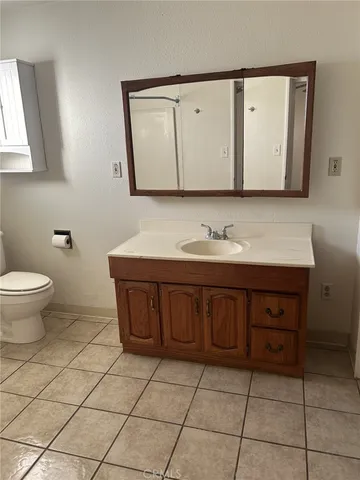 a bathroom with a sink a toilet and mirror