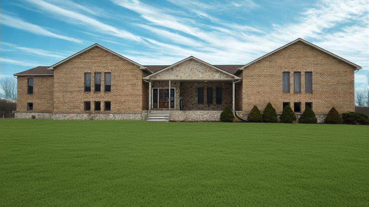 a front view of a house with a garden