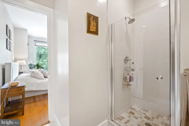 a bathroom with a shower