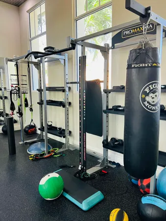 a view of a room with gym equipment