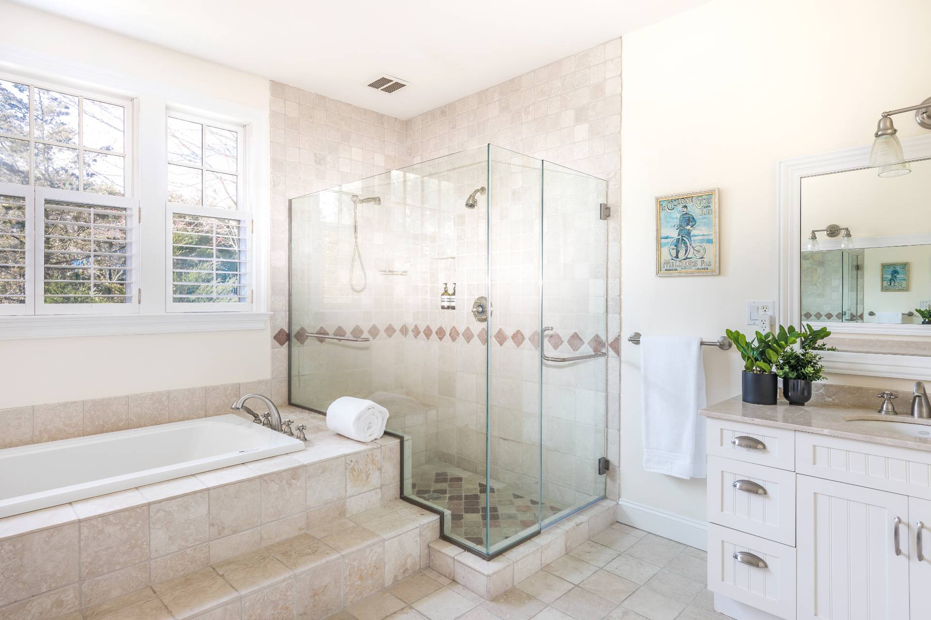 99 Flying Point Road Southampton, NY 11968 - Photo 13 of 20 a spacious bathroom with a granite countertop sink a toilet and shower
