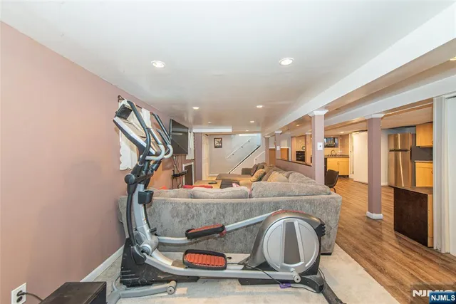 a room with gym equipment