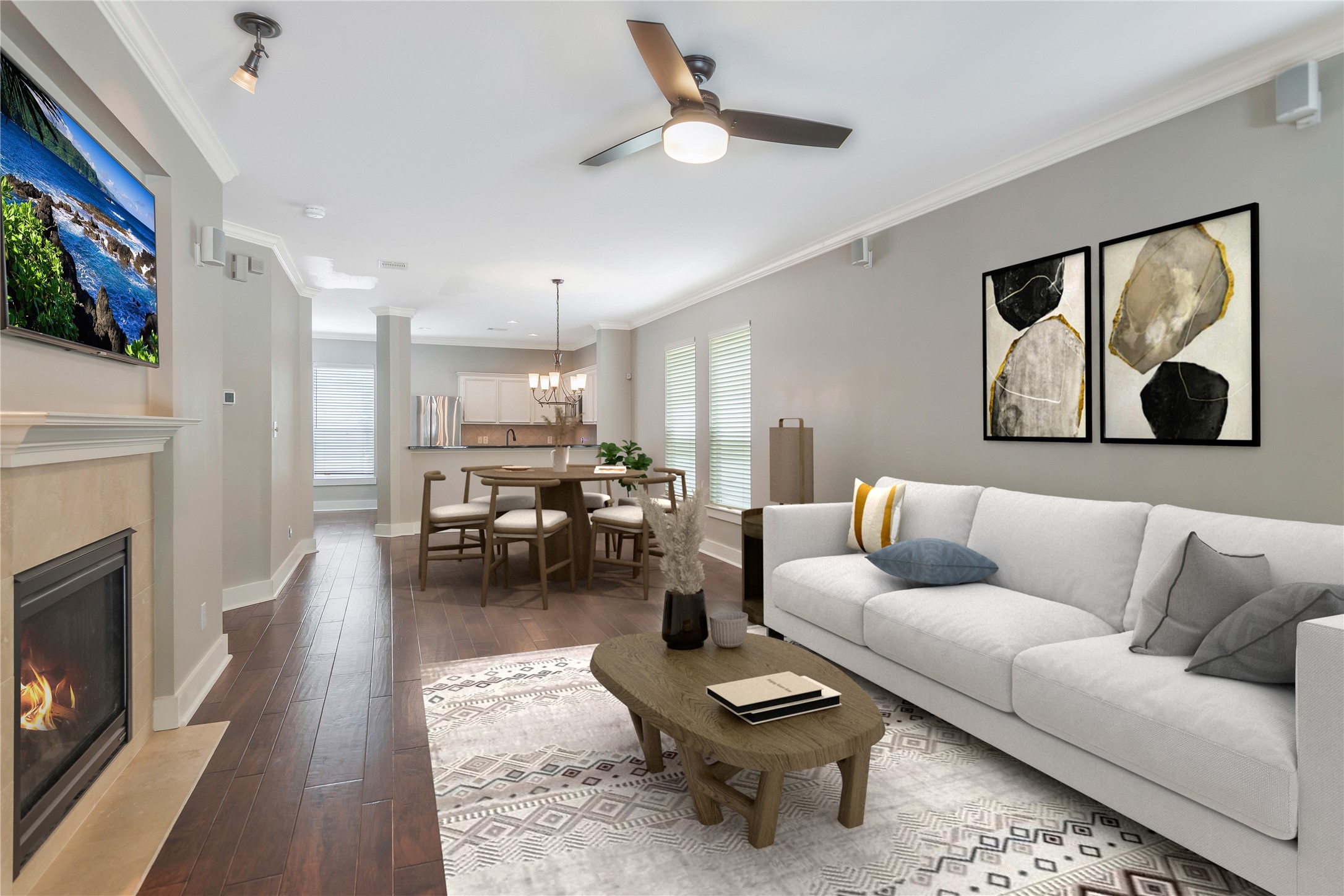 1207 Nagle Street Houston, TX 77003 - Photo 8 of 26 Beautifully VIRTUALLY-STAGED open-concept dining and living area, featuring elegant furnishings and modern decor for a welcoming ambiance.