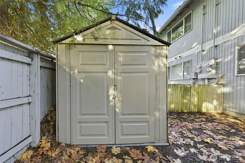a view of a brick house with a door
