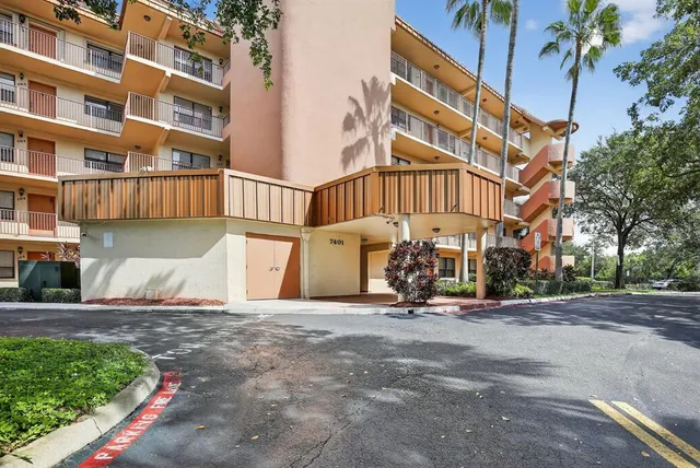 a view of a building with a street