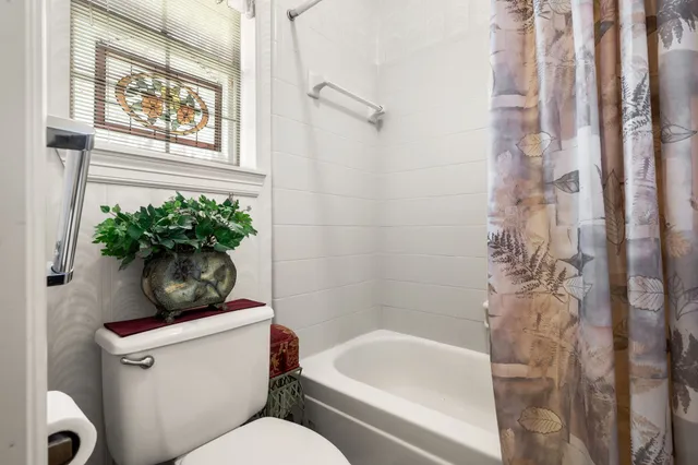 a bathroom with a toilet and a bathtub