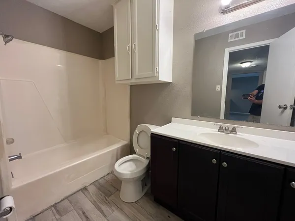 a bathroom with a sink a toilet and a bathtub