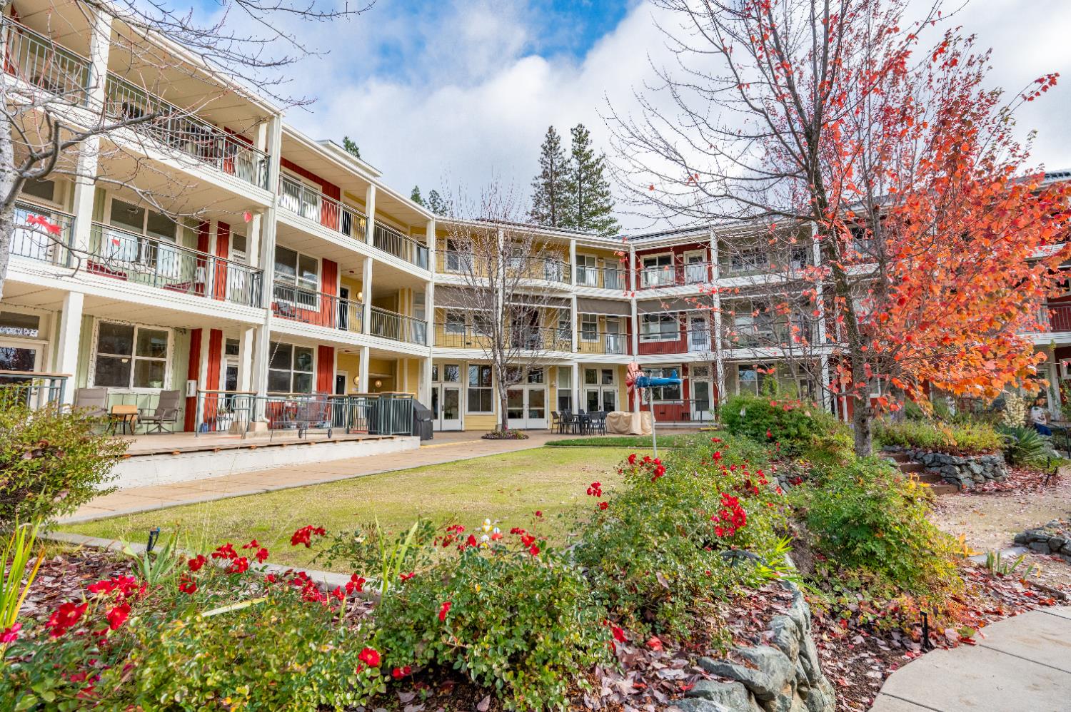 800 Freeman Lane, Unit 207 Grass Valley, CA 95949 - Photo 24 of 29 a front view of a building with lot of flowers and trees
