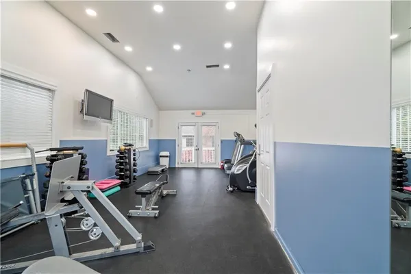 a view of a room with gym equipment