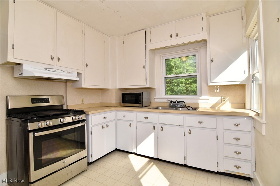272 Miles Road Chagrin Falls, OH 44022 - Photo 11 of 22 Kitchen featuring stainless steel appliances, under cabinet range hood, light countertops, and white cabinets