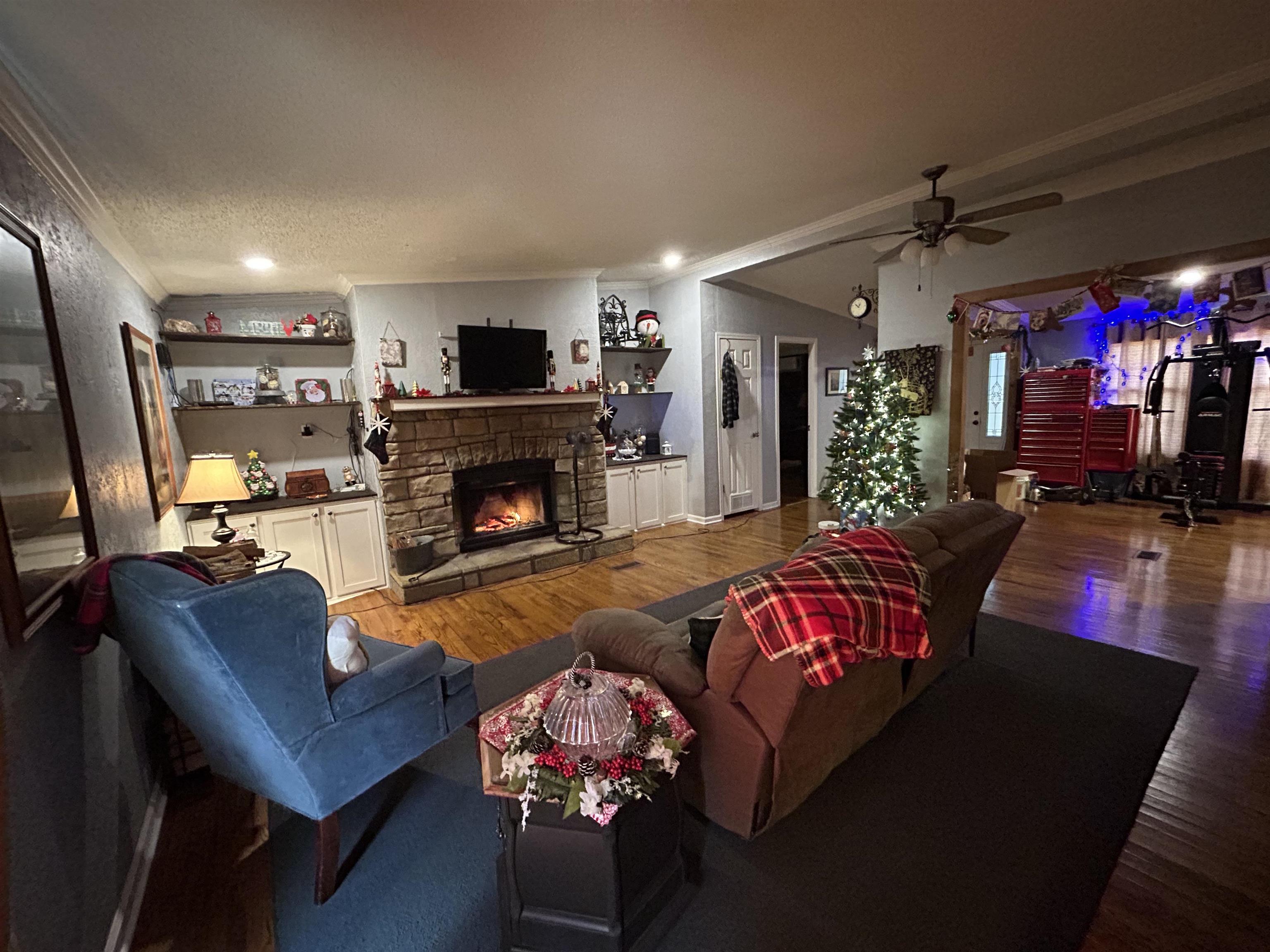 885 Highway 138 Toone, TN 38381 - Photo 12 of 25 a living room with furniture a flat screen tv and a fireplace