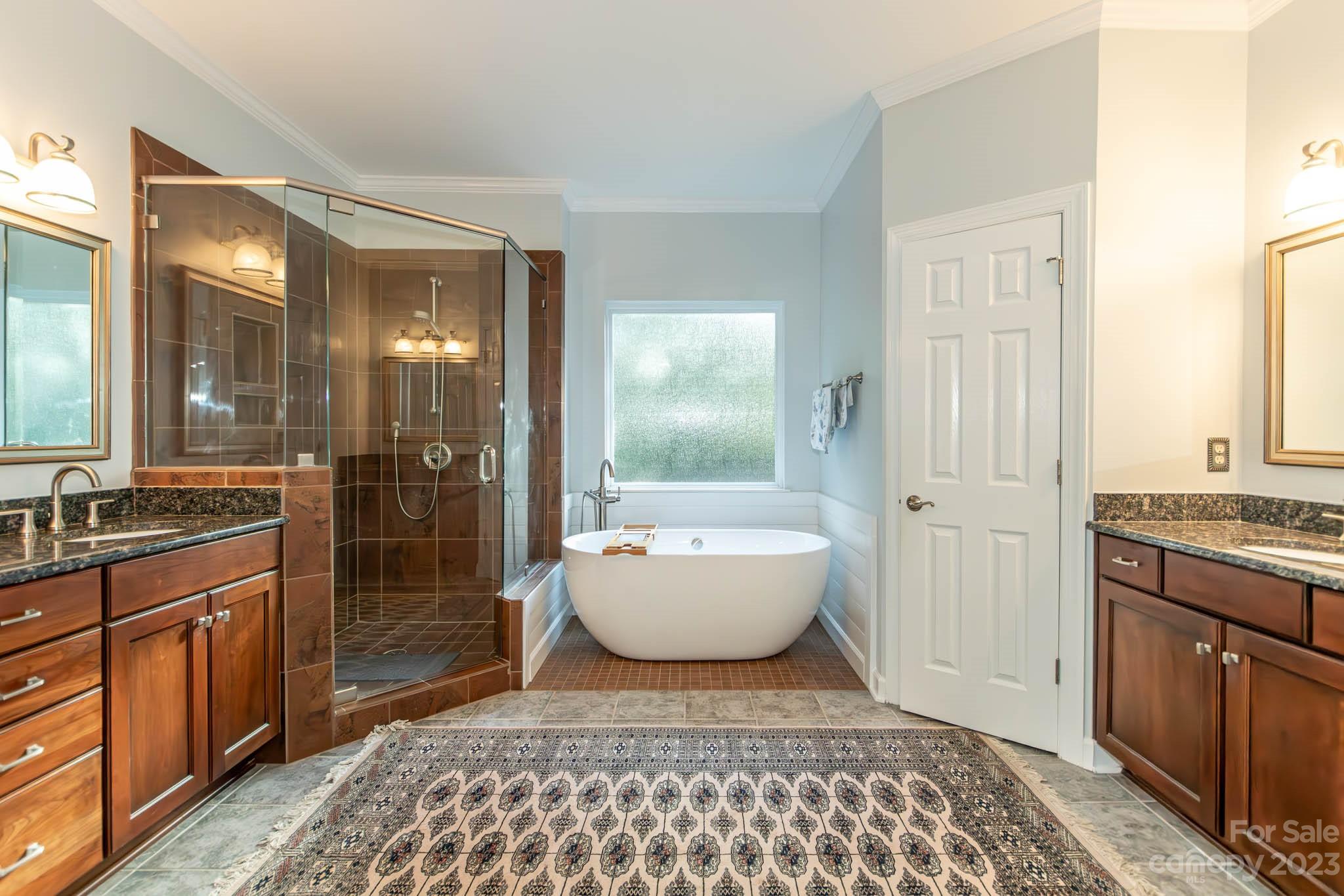 10507 Rougemont Lane Charlotte, NC 28277 - Photo 31 of 48 a spacious bathroom with a granite countertop tub and a shower