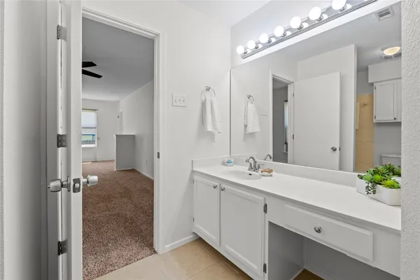 a bathroom with a sink a mirror and a shower