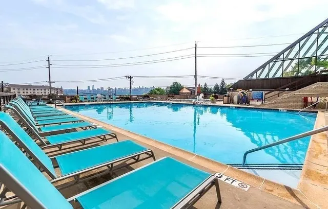 a view of a lake next to a building