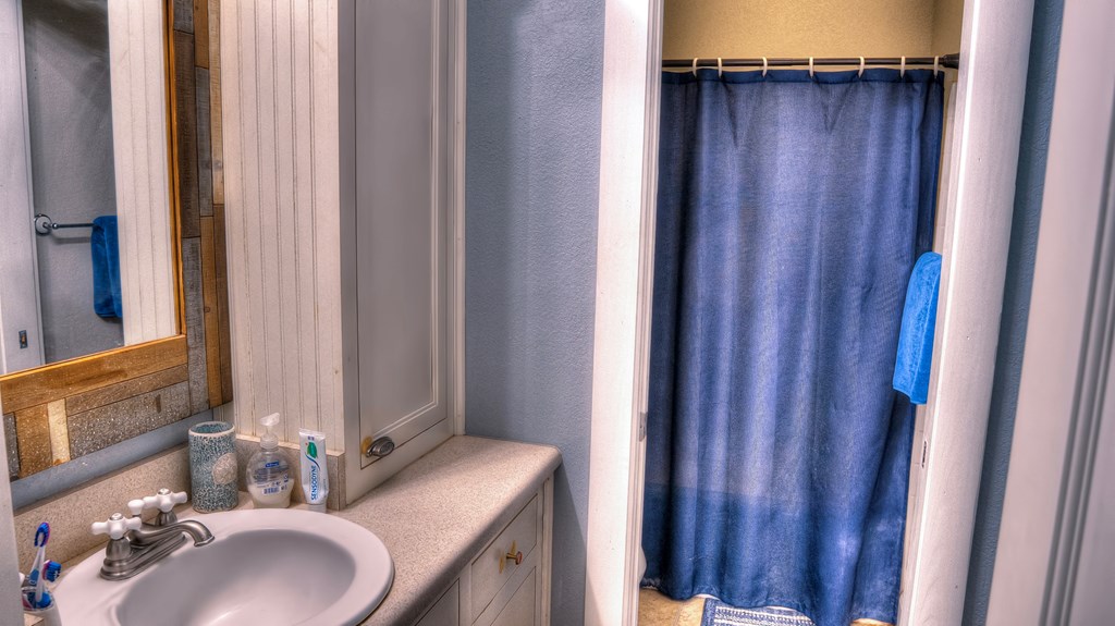 4573 Ranch Road 1120 Rio Frio, TX 78879 - Photo 41 of 71 a bathroom with a sink vanity and a mirror