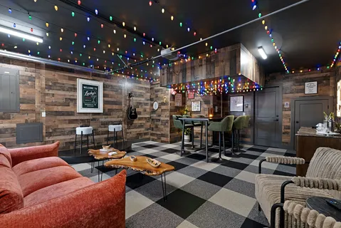 a view of swimming pool with seating space and furniture