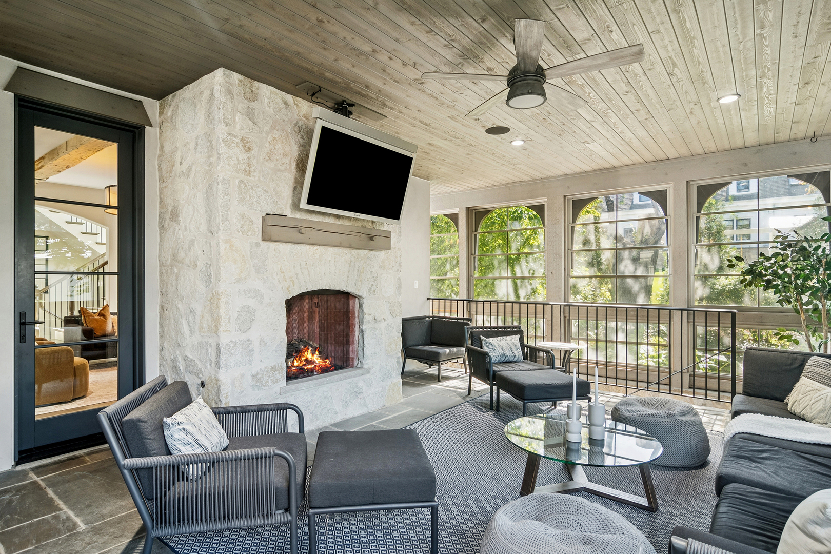 636 South Division Street Barrington, IL 60010 - Photo 31 of 61 a living room with furniture a fireplace and a flat screen tv