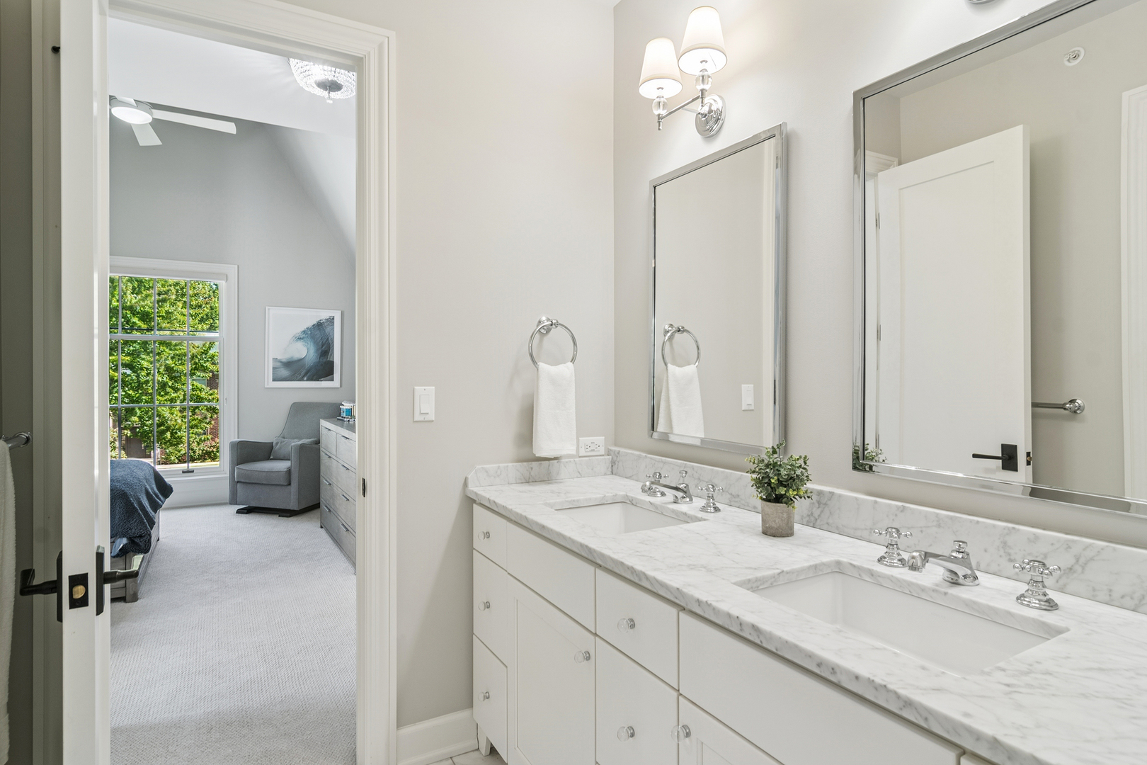 636 South Division Street Barrington, IL 60010 - Photo 40 of 61 a en suite bathroom with double vanity a mirror and a shower