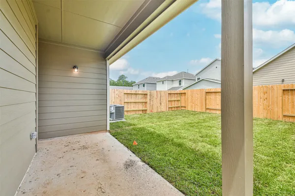 a view of a porch with a backyard