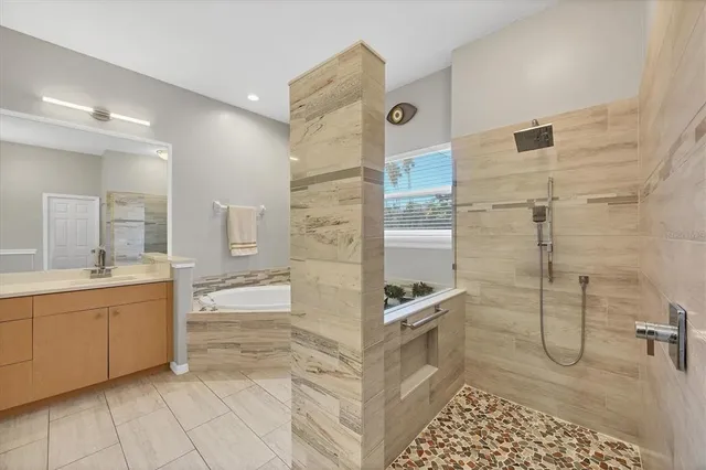 a view of a lake with a deck