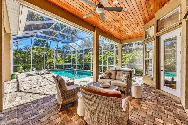 a view of a lake with a big yard