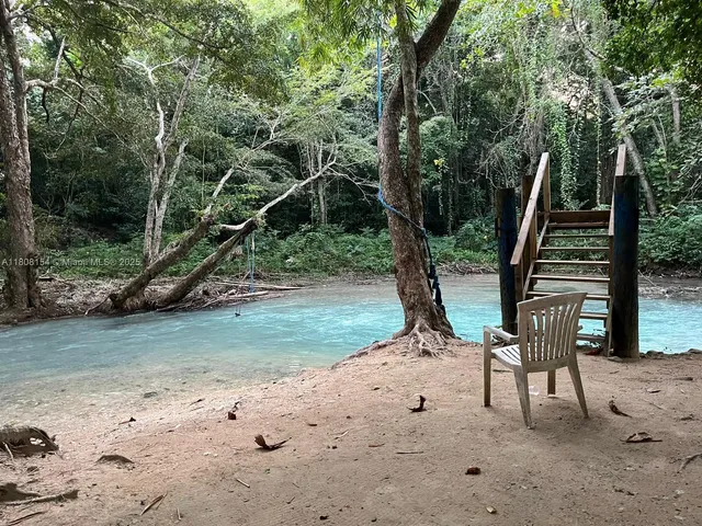 a garden view with a seating space