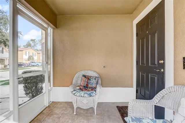 a view of a dining room and a window