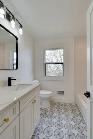 a bathroom with a sink a mirror and a toilet