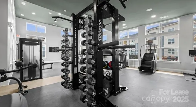 a view of a room with gym equipment