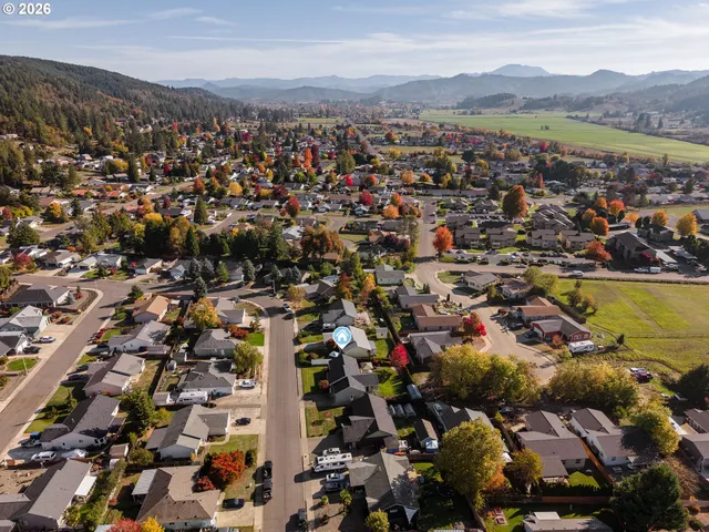 an aerial view of houses with outdoor space