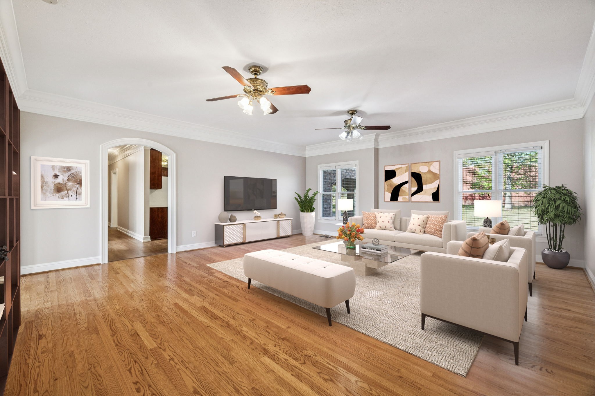 149 Upper Station Camp Creek Road Gallatin, TN 37066 - Photo 24 of 83 a living room with couches a fireplace and a flat screen tv