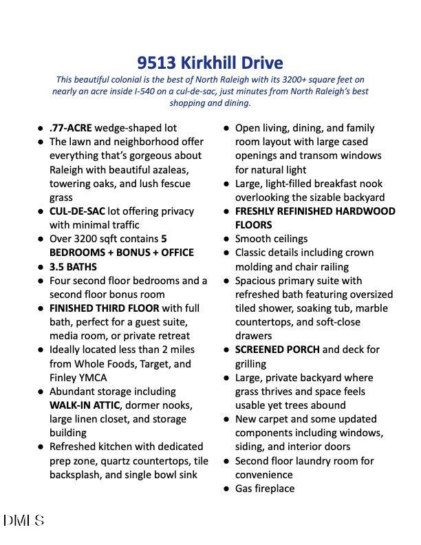 9513 Kirkhill Drive Raleigh, NC 27615 - Photo 9 of 39 (unbrand)Feature List-Kirkhill