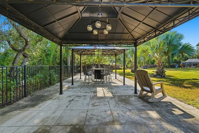 a view of a garden with a tree