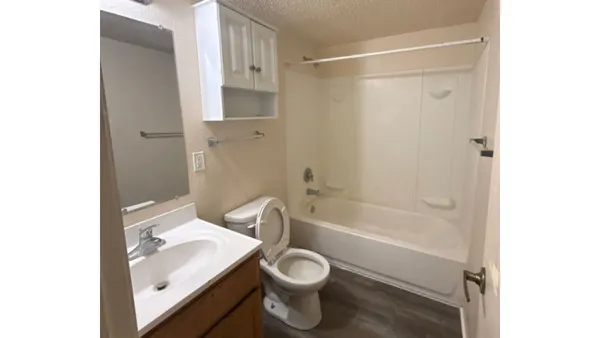 a bathroom with a sink toilet and bathtub
