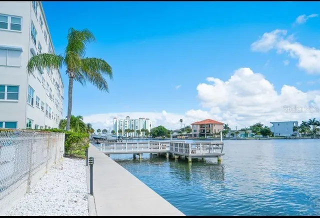 a view of a lake with a mountain in the background