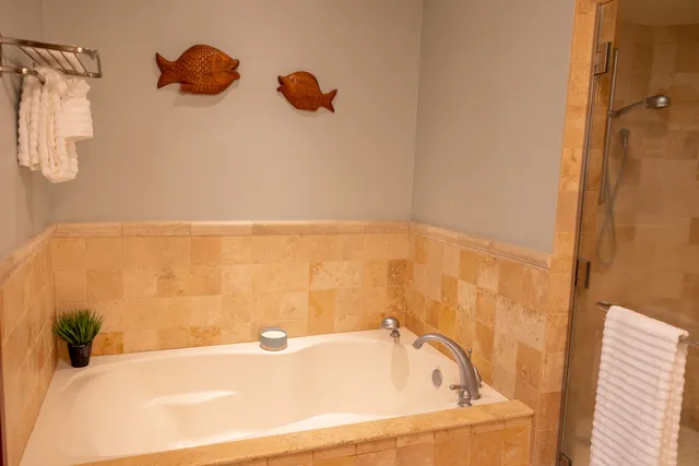 a bathroom with a tub