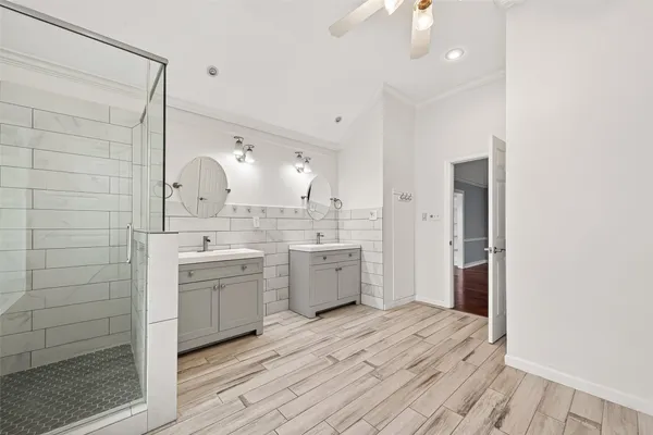 a room with a white cabinets and sink