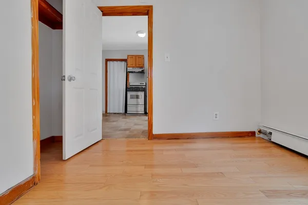 an empty room with a door