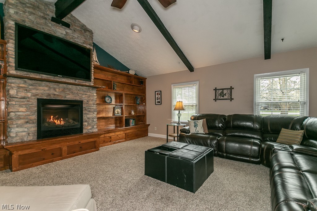 9089 Johnnycake Ridge Road Mentor, OH 44060 - Photo 10 of 34 Vaulted Great Room, gas fireplace with cultured stone facade, custom builtins