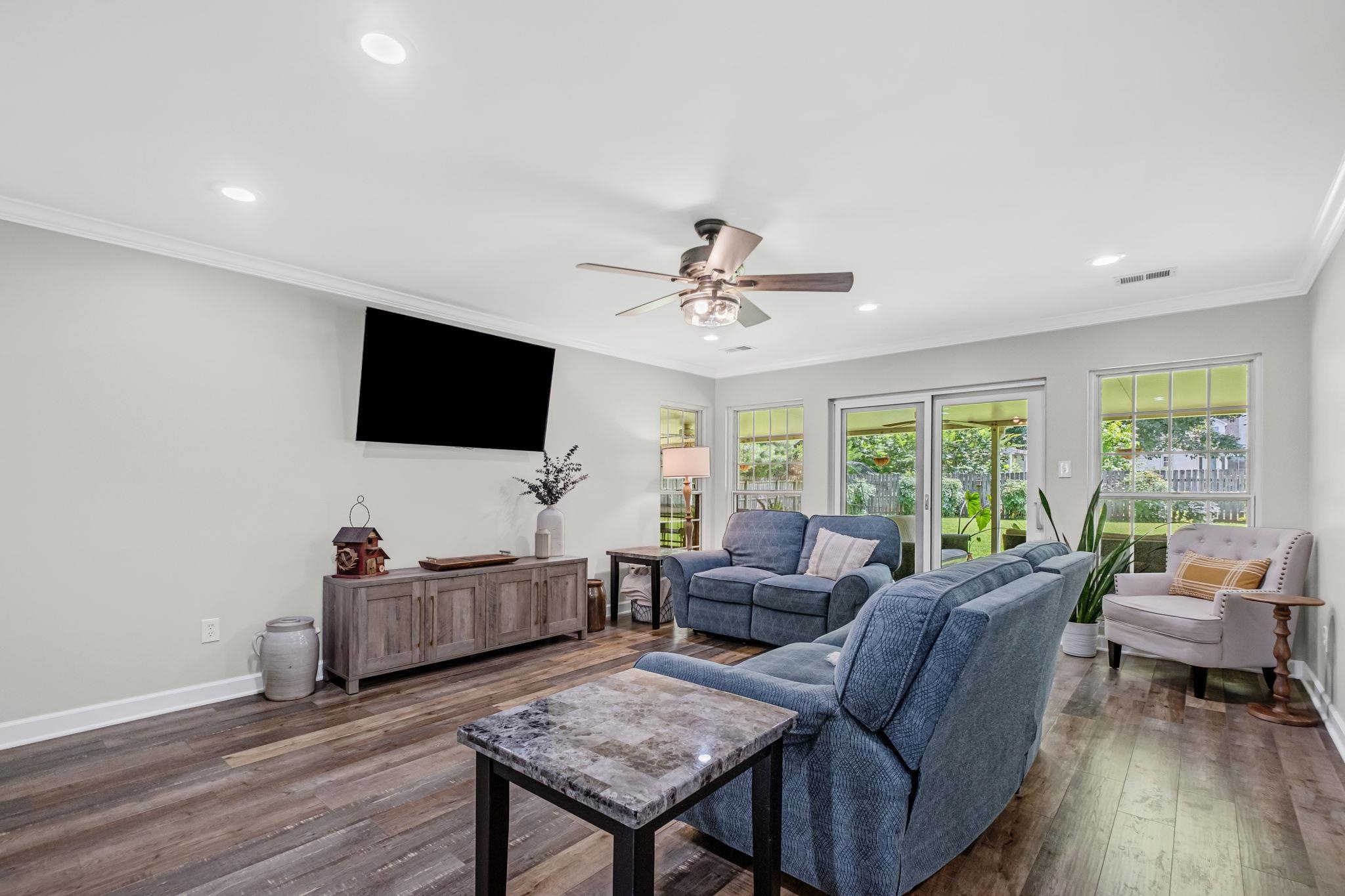 4729 Cedar Ridge Drive Millington, TN 38053 - Photo 6 of 40 Living area featuring wood-finish flooring, recessed lighting, and a ceiling fan