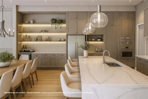 a dining room with furniture and chandelier