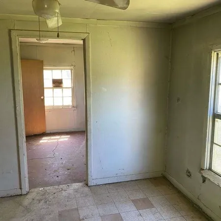 a view of a small space with a window