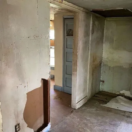 an entryway with a bathroom