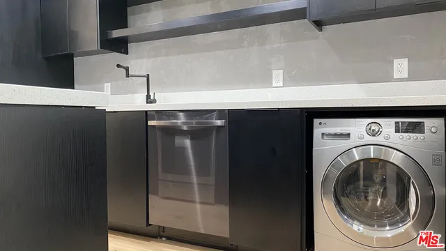 a close view of sink and washer