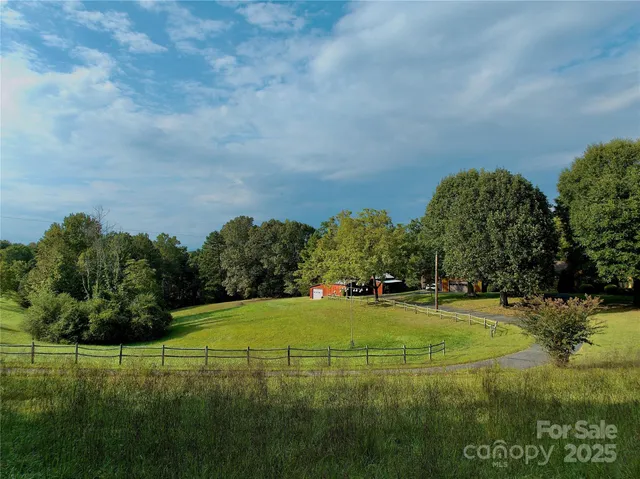 a view of a big yard with large trees