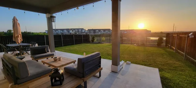 a view of a terrace with chair and table