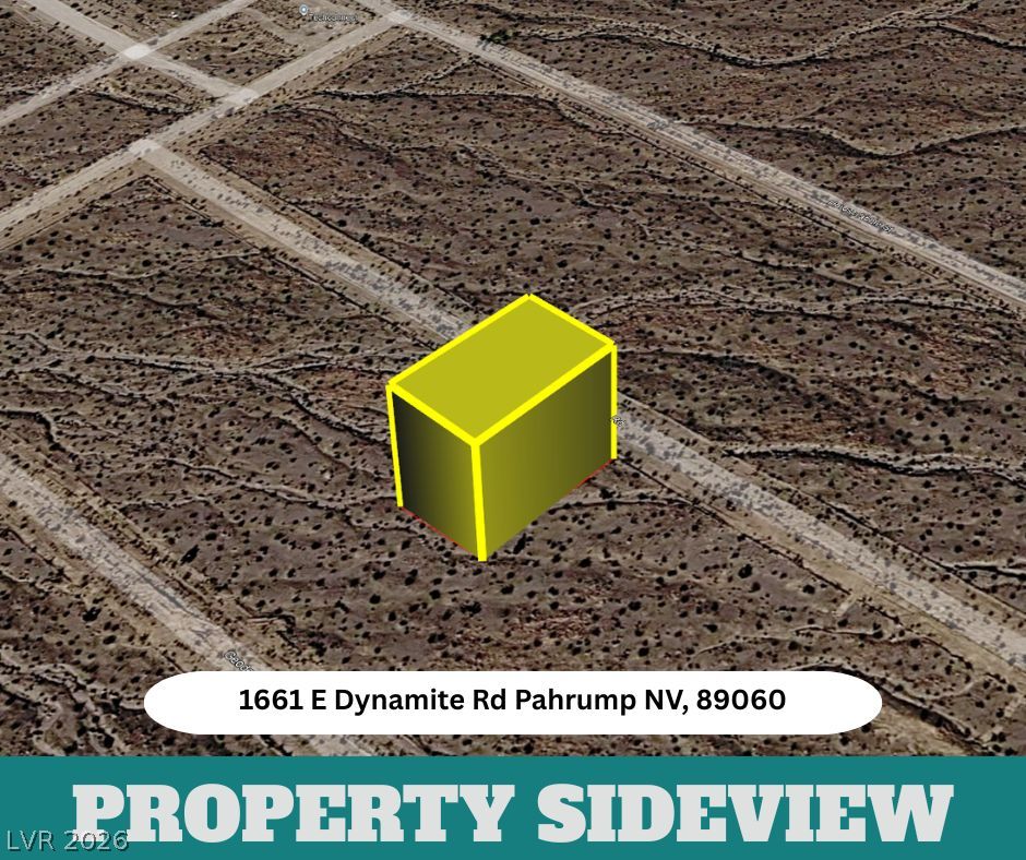 1661 Dynamite Road Pahrump, NV 89060 - Photo 3 of 13 An aerial view showcases a desert lot with an outlined property.