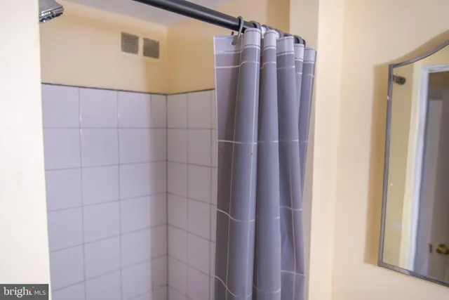 a bathroom with a shower and a sink
