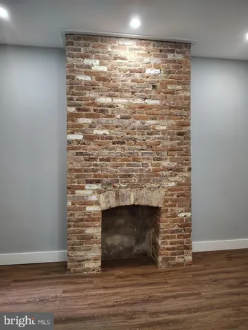 a room with a fireplace