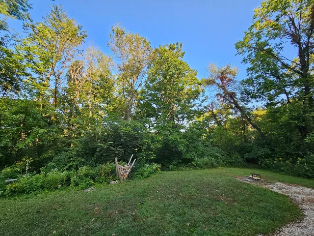a view of a large yard with lots of green space